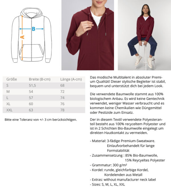 Unifarben PunkInside  - Unisex Organic Zipper mit Stick ST/ST – Bild 7